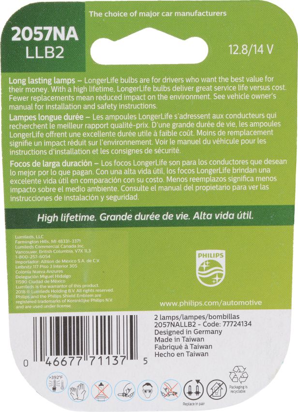 Philips 2057NALLB2 Philips LongerLife Miniature 2057NALL