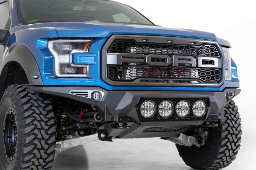 Addictive Desert Designs F110014110103 17-20 Ford F-150 Raptor Bomber Front Bumper w/ 4 Rigid 360 6in Round Mounts