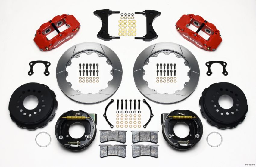 Wilwood 140-9216-R Narrow Superlite 4R Rear P-Brk Kit 12.88in Red Small Ford 2.66in Offset