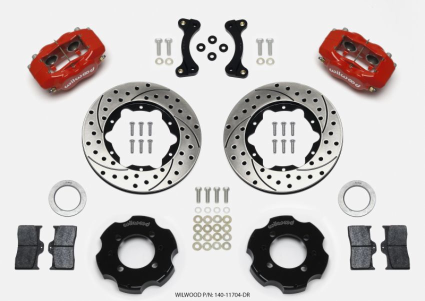 Wilwood 140-11704-DR Forged Dynalite Front Hat Kit 11.00in Drilled Red 95-05 Miata