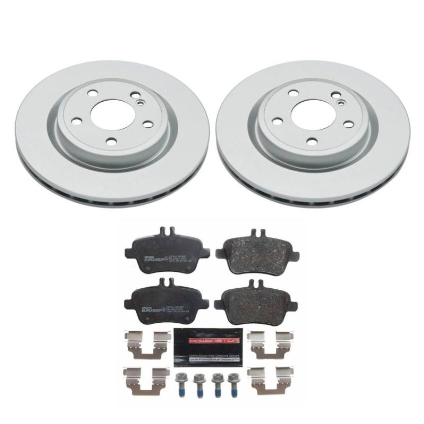 PowerStop ESK7378 Genuine Geomet Coated Rotors, ECE-R90 Brake Pads + Hardware Kit