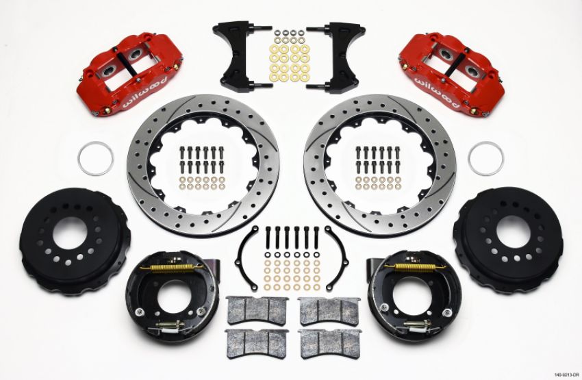 Wilwood 140-9213-DR Narrow Superlite 4R Rear P-Brk Kit 12.88in Drilled Red Chevy 12 Bolt w/ C-Clips