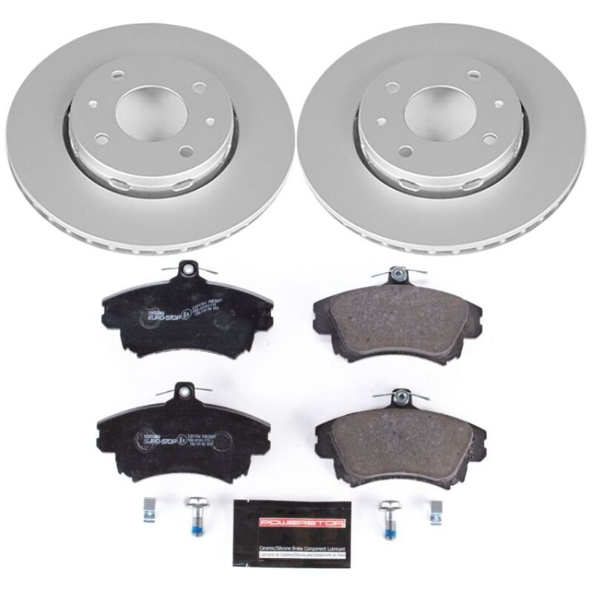 PowerStop ESK911 Genuine Geomet Coated Rotors, ECE-R90 Brake Pads + Hardware Kit