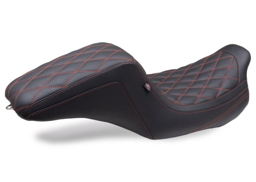Mustang Motorcycle 75299AB Mustang 08-24 HD FL Touring Double Diamond Squareback 1PC Seat - Black w/ Red Stitching