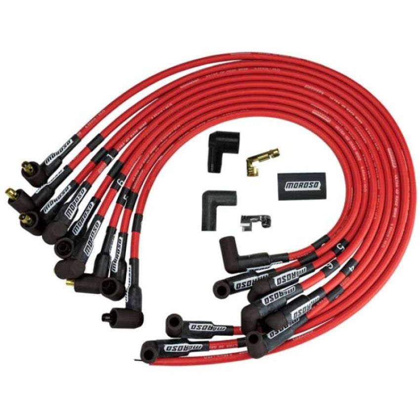 Moroso 73683 Chevrolet Small Block Ignition Wire Set - Ultra 40 - Unsleeved - Non-HEI - Over Valve - Red