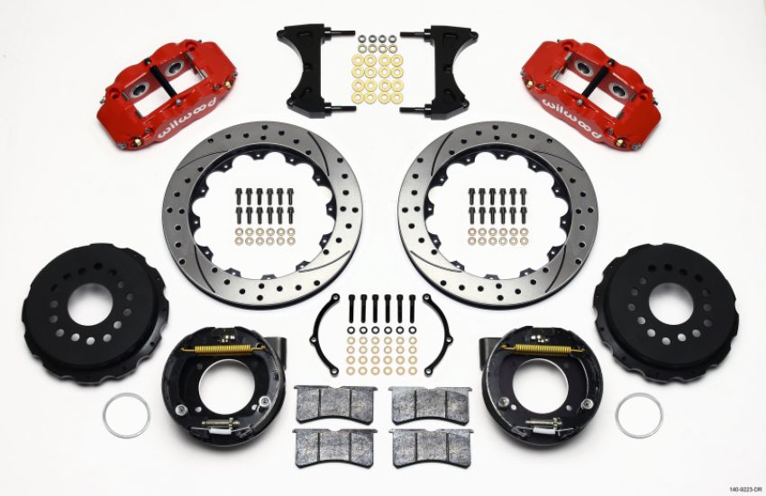 Wilwood 140-9223-DR Narrow Superlite 4R Rear P-Brk Kit 12.88in Drilled Red Ford 8.8 w/2.5in Offset-5 Lug