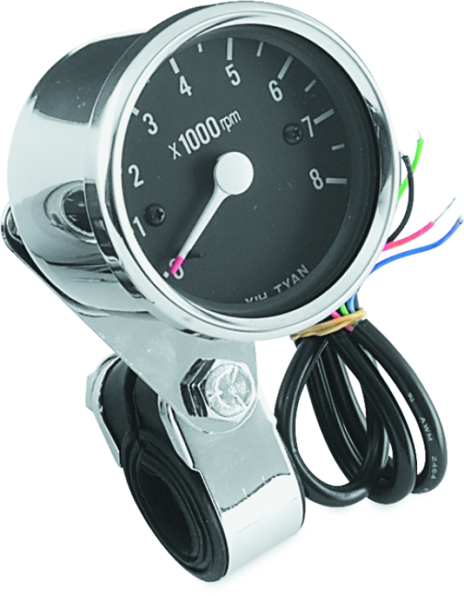 Bikers Choice 493374 Big Twin & XL Electronic Mini Tachometer 8000 RPM Black Face 2 1/2 Inch