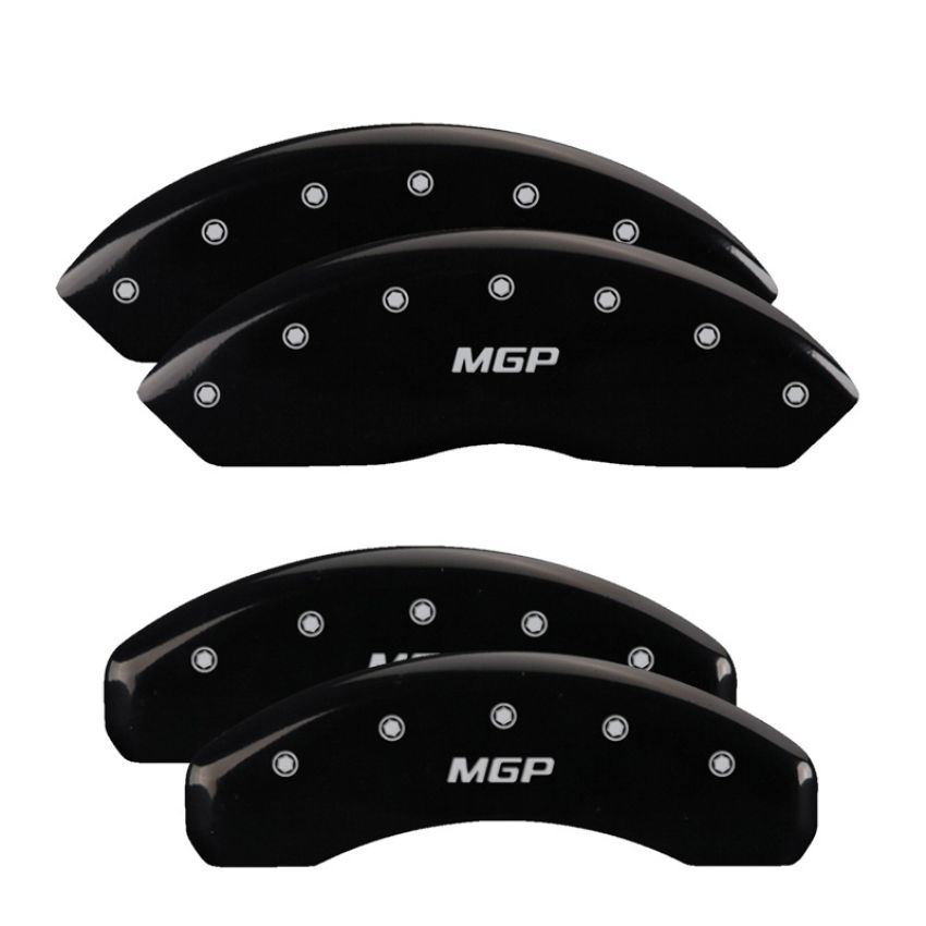 MGP 42014SMGPBK 4 Caliper Covers Engraved Front & Rear  Black finish silver ch