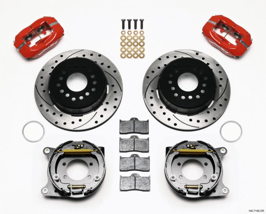 Wilwood 140-7146-DR Forged Dynalite P/S Park Brake Kit Drilled Red Ford 8.8 w/2.5in Offset-5 Lug