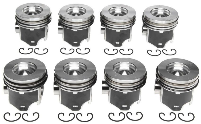 Mahle OE 2243902WR020 Ford 6.0L Diesel w/ Reduced Compression Distance by .010 Piston Set (Set of 8) w/ .02 Rings