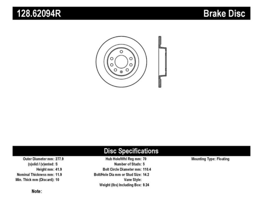 Stoptech 128.62094R Drilled Sport Brake Rotor