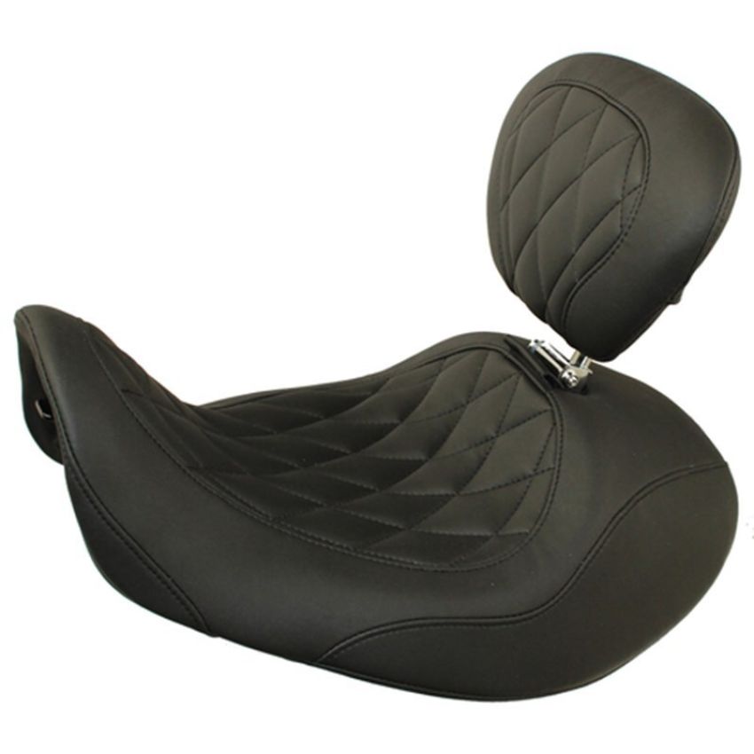 Mustang Motorcycle 79807 Mustang 06-17 Harley Dyna Wide Tripper Forward Solo Seat w/Driver Backrest Diamond Stitch - Black