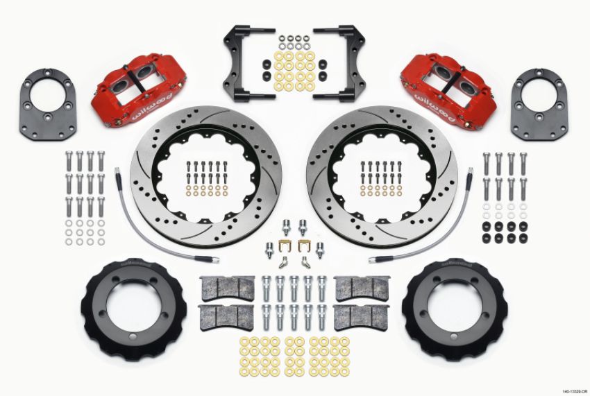 Wilwood 140-13329-DR Narrow Superlite 4R Front Hat Kit 14.00in Drill Red 66-75 Ford Bronco Dana 30/44 w/Lines
