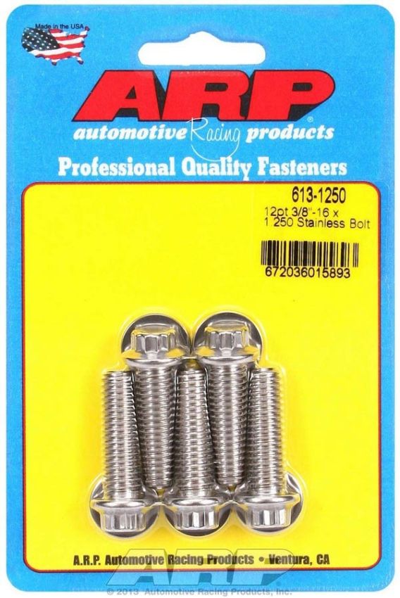 ARP ARP613-1250 S/S Bolt Kit - 12pt. (5) 3/8-16 x 1.250