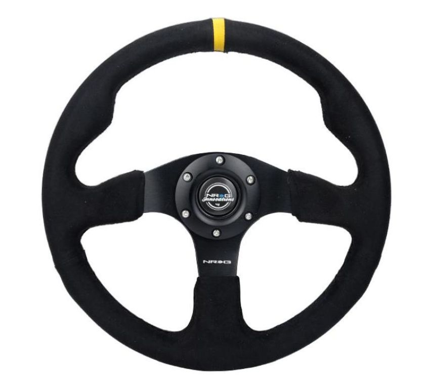 NRG RST-012SA-Y Reinforced Steering Wheel (350mm/ 3in. Deep) Alcantara w/ Yellow Center w/ Black Stitch