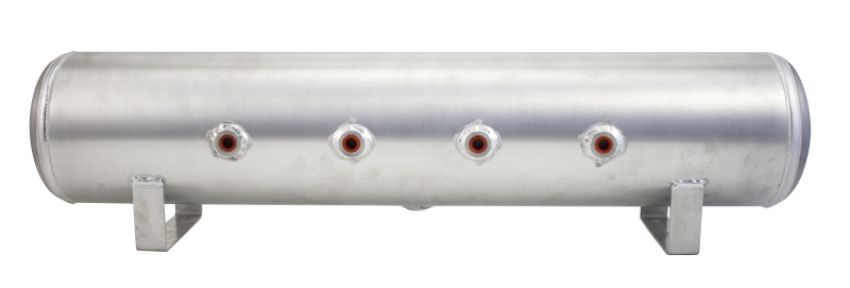 Air Lift 11957 4 Gal Alum Tank - (4) 1/4in Face Ports (2) 3/8in End Ports & 1/4in Drain - 30in L X 6in D