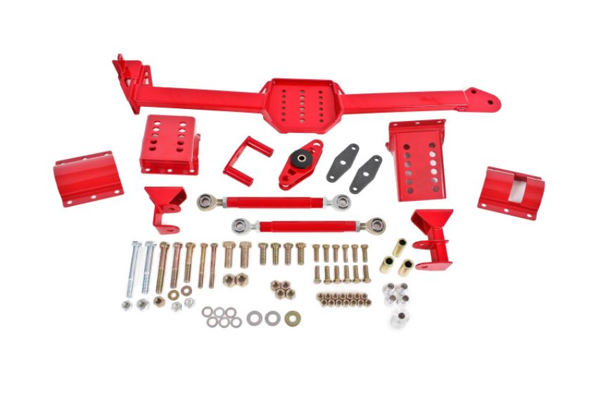 BMR Suspension WL006R BMR 05-14 S197 Mustang Body Mount Watts Link Rod End/Poly w/ Adj. Axle Clamps - Red