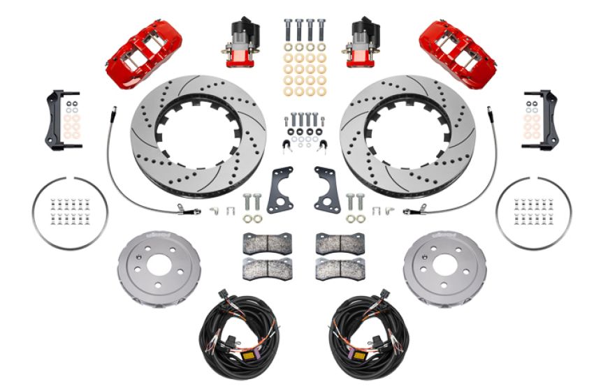 Wilwood 140-17009-DR 20-23 Chevy Corvette C8 Aero4 Red Rear Big Brake Kit - Drilled & Slotted