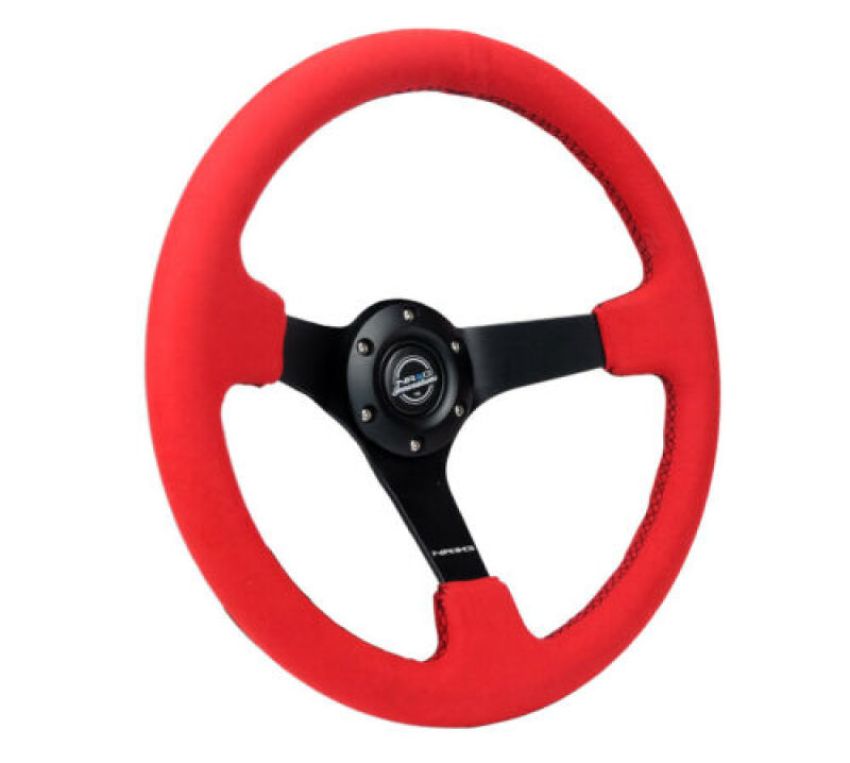NRG RST-036MB-REA Reinforced Steering Wheel (350mm/3in. Deep) Matte Black Spoke/ Red Alcantara w/ Black Stitching