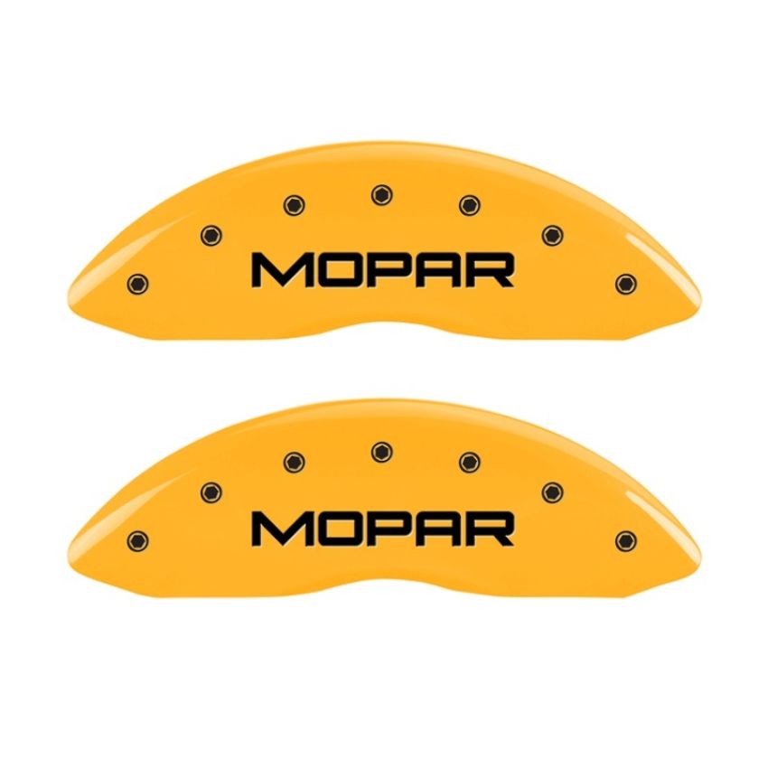 MGP Front set 2 Caliper Covers Engraved Front MOPAR Yellow finish black ch