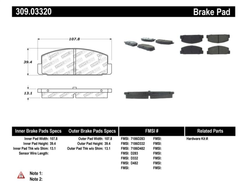 Stoptech 309.03320 Performance 89-95 Mazda RX7 / 03-05 Mazda 6 Rear Brake Pads