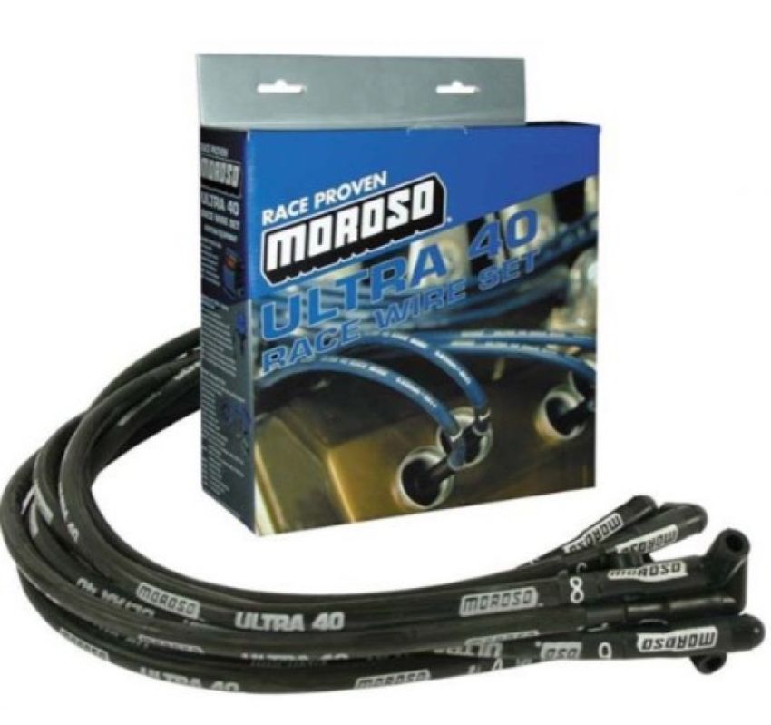 Moroso 73824 Chevrolet Small Block Ignition Wire Set - Ultra 40 - Sleeved - Non-HEI - 90 Degree - Black
