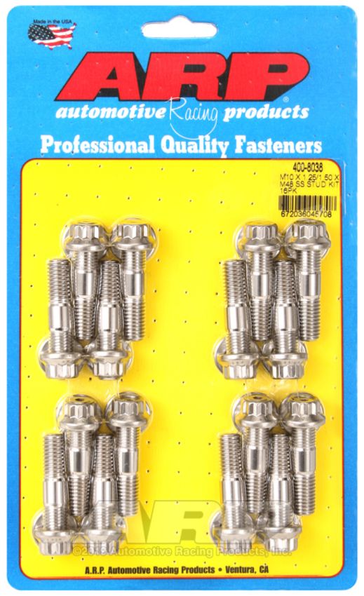 ARP 400-8038 M10 x 1.25/1.50 x 48 Stainless Steel 12pt Broached Stud Kit (16/pkg)