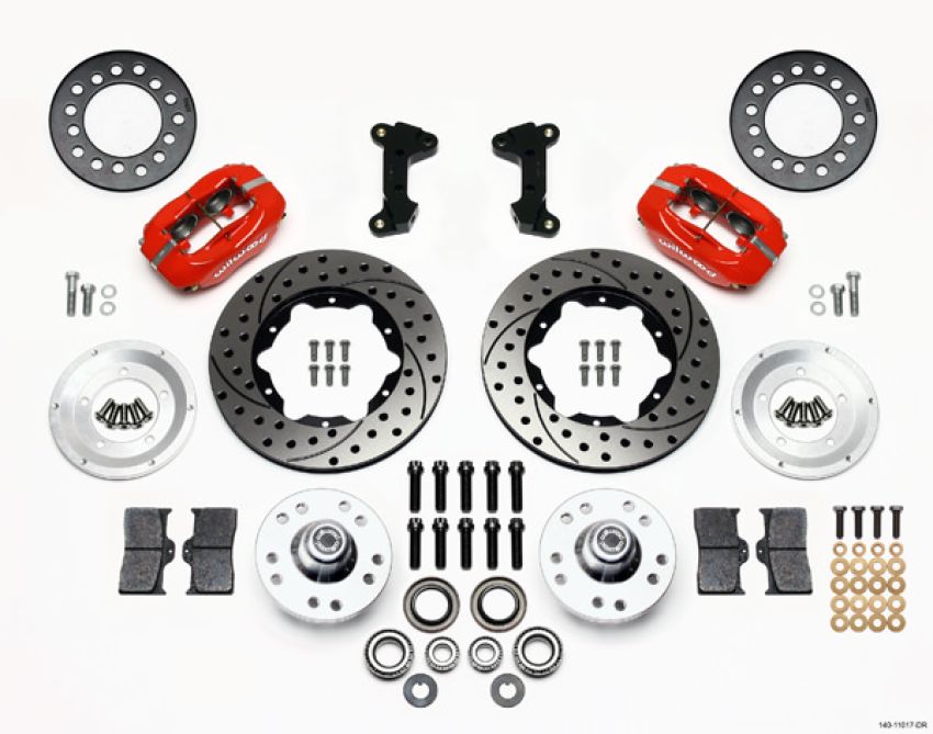 Wilwood 140-11017-DR Forged Dynalite Front Kit 11.00in Drill-Red 74-80 Pinto/Mustang II Disc Spindle only