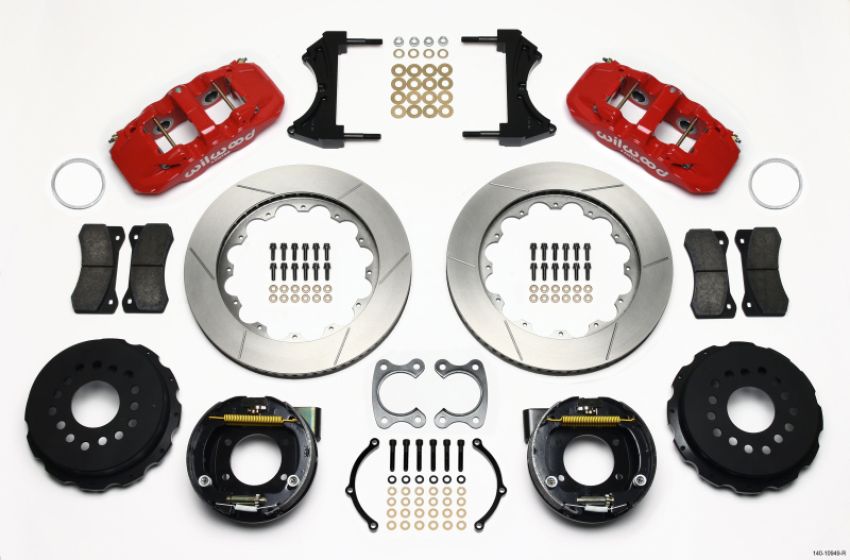 Wilwood 140-10949-R AERO4 Rear P-Brake Kit 14.00in Red Small Ford 2.50in Offset