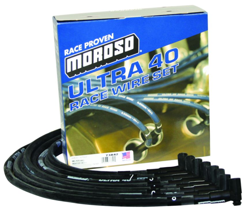 Moroso 73842 Chevrolet Small Block (w/Jesel) Ignition Wire Set - Ultra 40 - Sleeved - 90 Degree - Black
