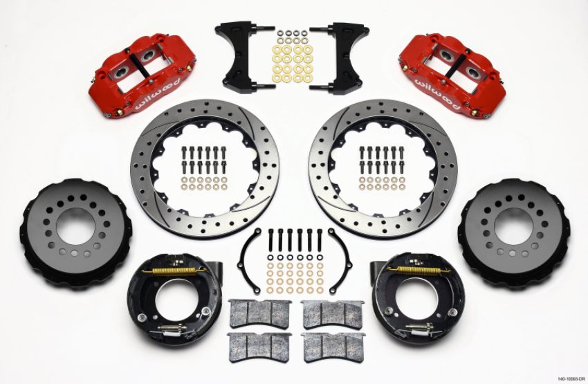 Wilwood 140-10093-DR Narrow Superlite 4R Rear P-Brk Kit 12.88in Drilled Red Chevy C-10 2.42 Offset 5-lug