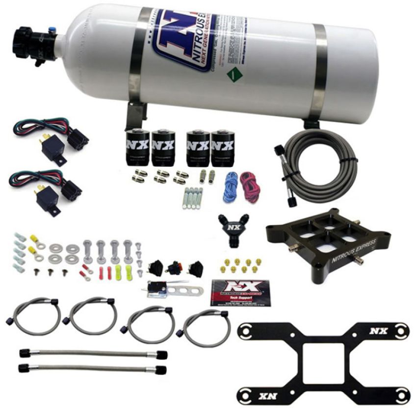 Nitrous Express 66042-15 4150 DUAL STAGE BILLET CROSSBAR, (50-300 & 100-500HP) WITH 15LB BOTTLE.