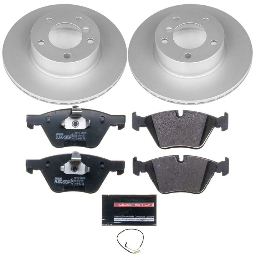 PowerStop ESK4589 Genuine Geomet Coated Rotors, ECE-R90 Brake Pads + Hardware Kit