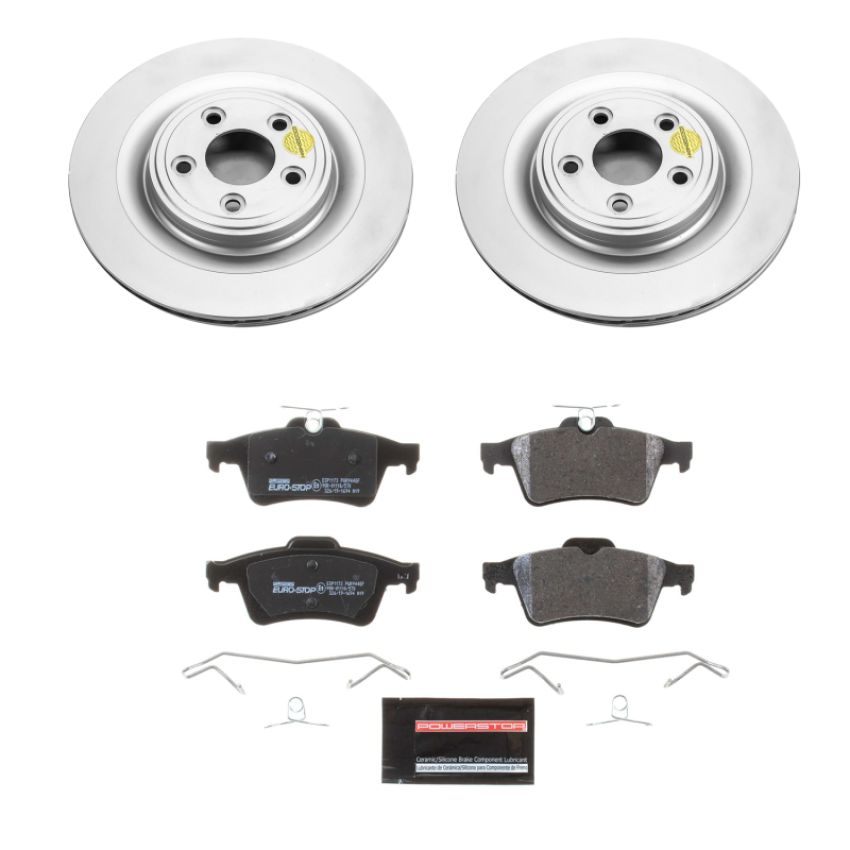 PowerStop ESK4612 Genuine Geomet Coated Rotors, ECE-R90 Brake Pads + Hardware Kit