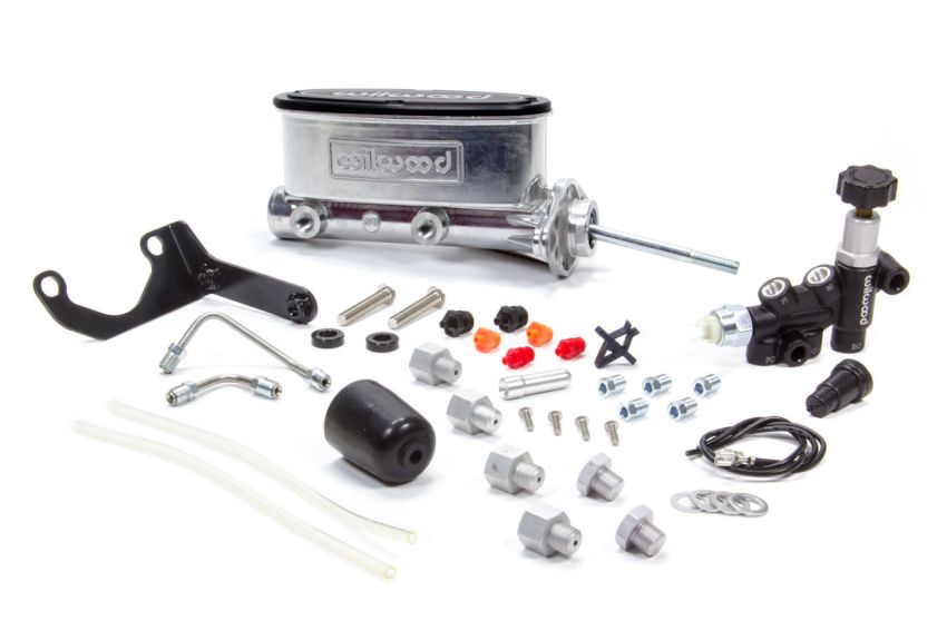 Wilwood 261-13626-P HV Tandem M/C Kit w L/H Bracket & Prop Valve - 15/16in Bore Ball Burnished-W/Pushrod