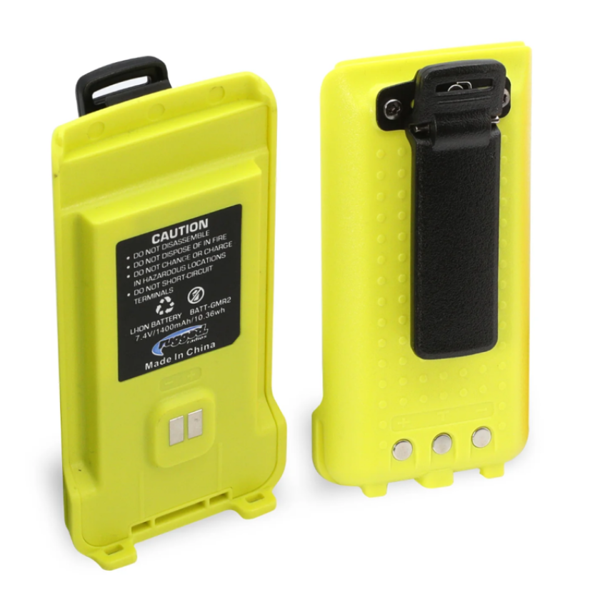 Rugged Radios BAT-GMR2-HV GMR2 Replacement Battery with 12v Charge Port and Belt Clip Safety Yellow