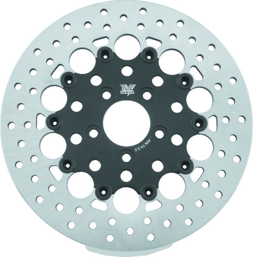 TwinPower 666827 Twin Power 08-Up FLH FLT Rear 11.8 Floating Rotor W/Holes Black