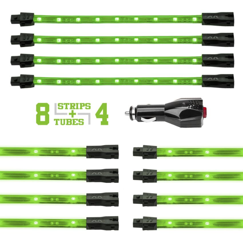 XKGLOW XK041005-G XK Glow Strip Single Color Underglow LED Accent Light Car/Truck Kit Green - 8x24In Tube + 4x8In