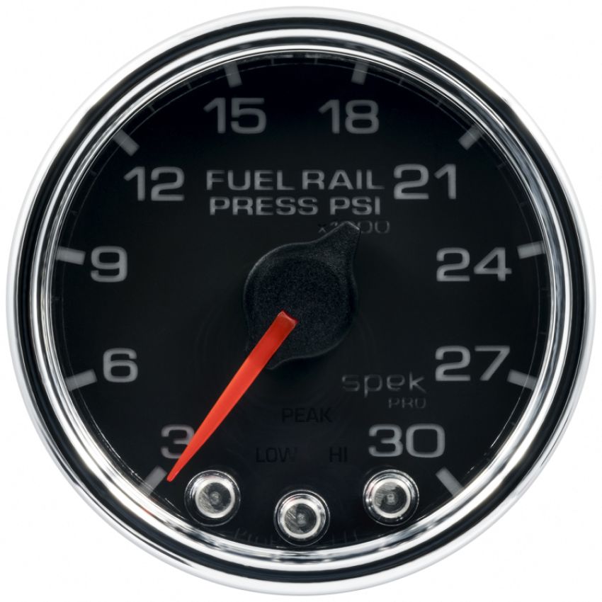 Autometer Spek-Pro Gauge Rail Press 2 1/16in 30Kpsi Stepper Motor W/Peak & Warn Blk/Chrm