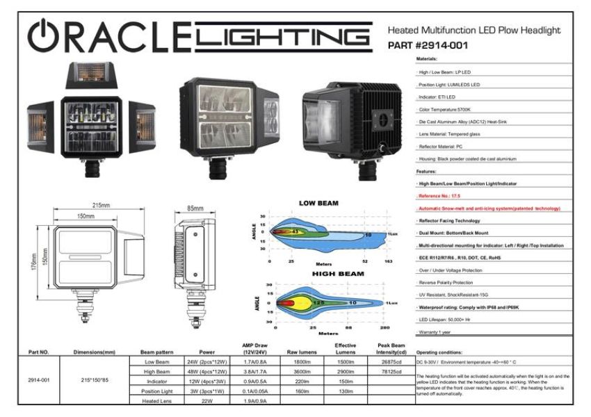 Oracle Lighting 2914-001 Multifunction LED Plow Headlight with Heated Lens