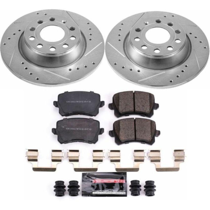 PowerStop K7324 Z23 Daily Driver Carbon-Fiber Ceramic Brake Pad and Drilled & Slotted Rotor Kit