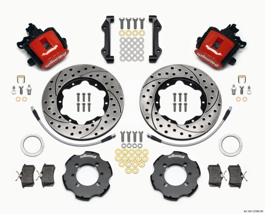 Wilwood 140-12768-DR Combination Parking Brake Rear Kit 11.00in Drilled Red 2012 Fiat 500 w/ Lines