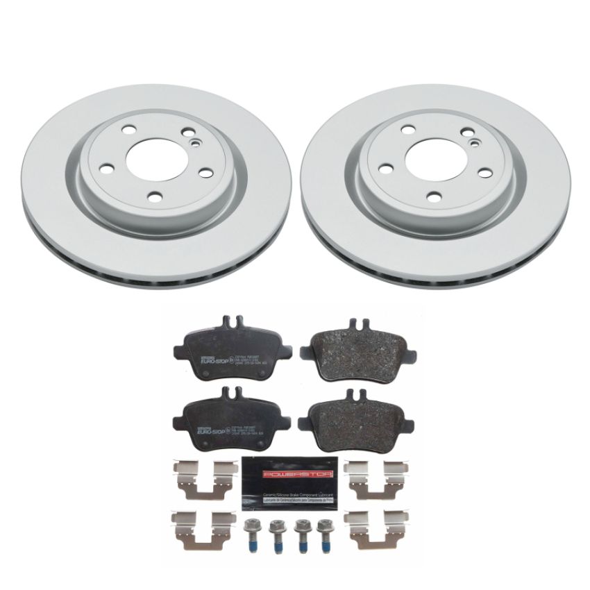 PowerStop ESK7378 Genuine Geomet Coated Rotors, ECE-R90 Brake Pads + Hardware Kit