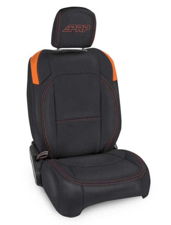 PRP Seats B038-07 PRP Jeep Wrangler JL Front Seat Covers - 2 door- with Molle Back (Pair) - Black/Orange