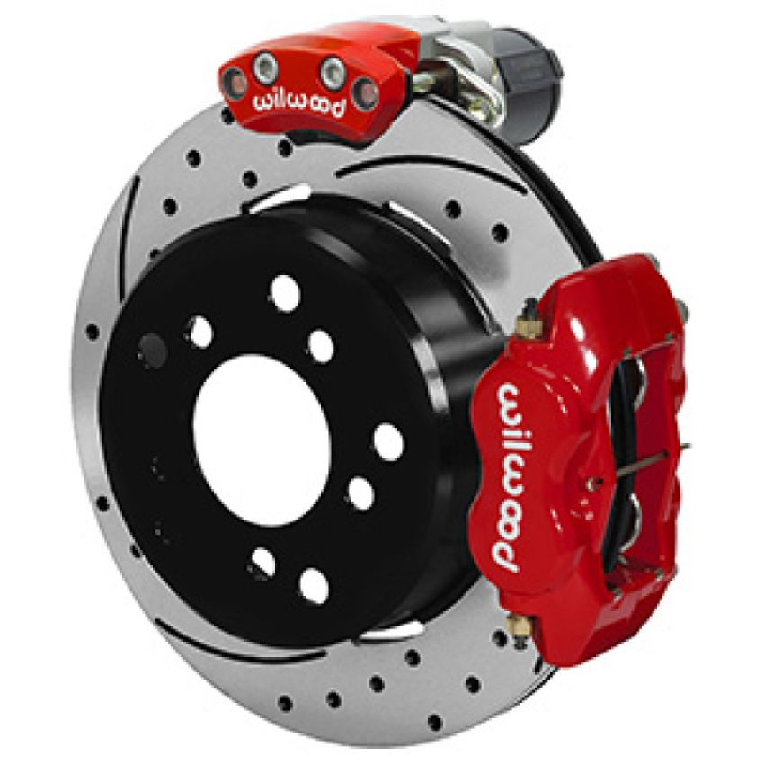 Wilwood 140-16134-DR Forged Dynalite Rear Electronic Parking Brake Kit - Red Powder Coat Caliper - D/S Rotor