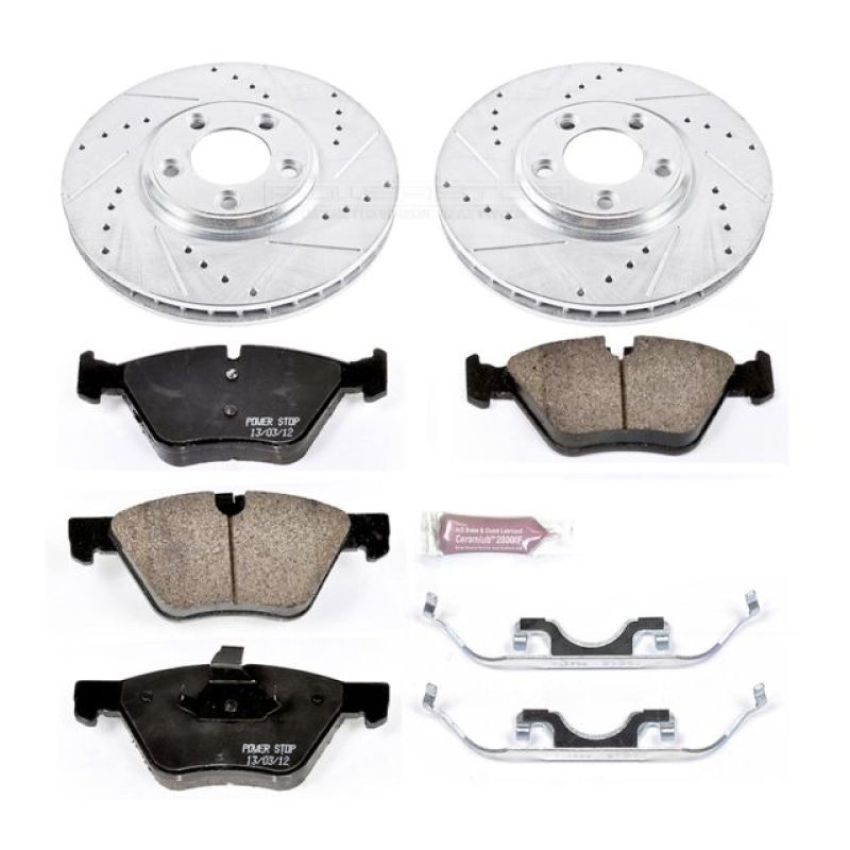 PowerStop K1349 Z23 Daily Driver Carbon-Fiber Ceramic Brake Pad and Drilled & Slotted Rotor Kit