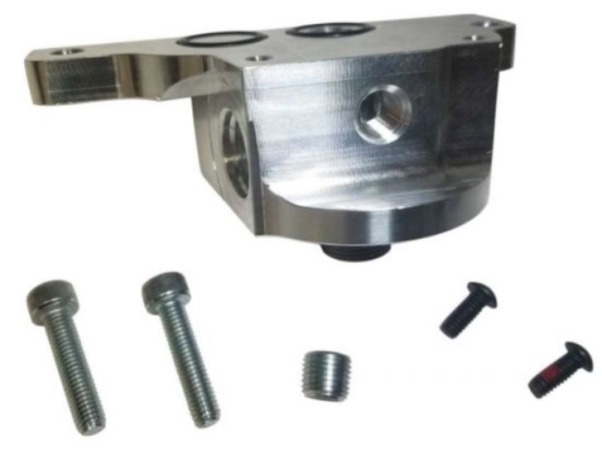 Moroso 23713 GM LS Oil Filter Adapter - Spin On - External Input Inlet - Outbound Rail