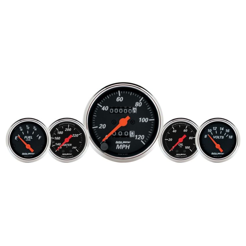 AutoMeter Gauge Kit 5 Pc. 3-1/8in. & 2-1/16in. Mech. Speedo. Wtmp & Oilp Designer Blk