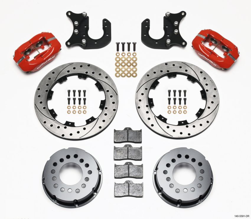Wilwood 140-5591-DR Forged Dynalite P/S Rear Kit Drilled Red Mopar/Dana 2.36in Off w/Snap Ring Brng