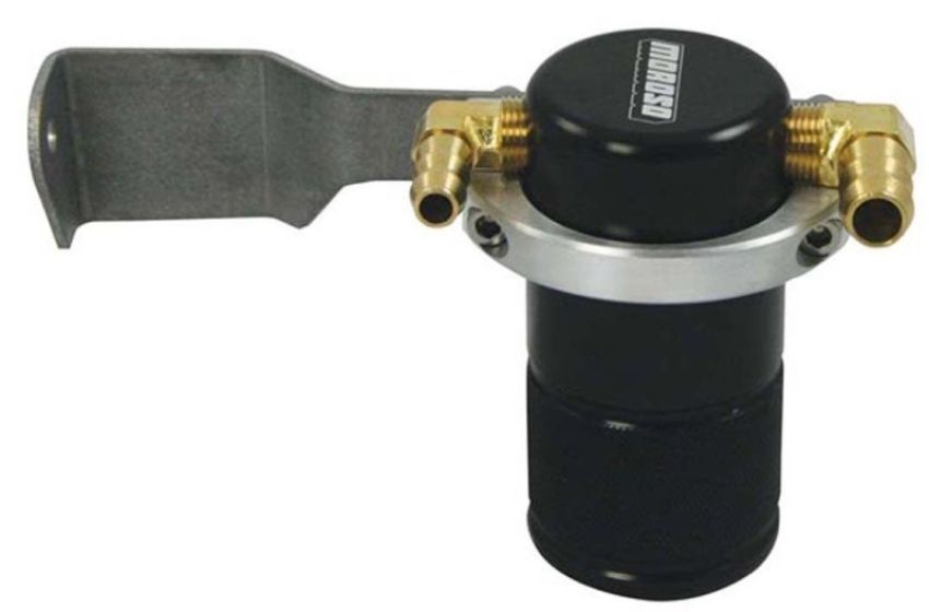 Moroso 85651 07-14 Toyota Tundra Air/Oil Separator Catch Can - Small Body - Billet Aluminum - Black Finish